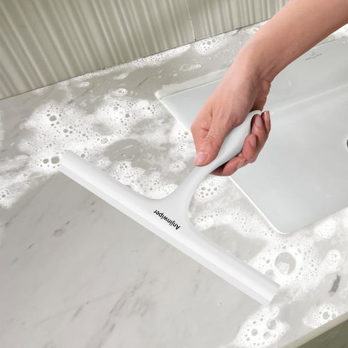 Squeegee(10 inch-White) All-Purpose Shower Squeegee for Shower Glass Door with Adhesive Hook, Silicone Squeegee