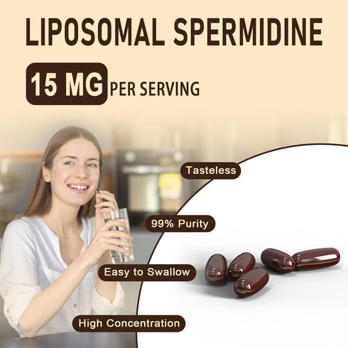 Spermidine Supplement 15 MG, 99% Purity, 120 Softgels for Cellular Renewal, Aging Defense, Energy