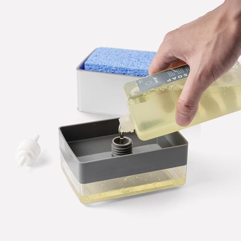 Countertop Liquid Dish Soap Dispenser + Sponge Holder with 2 x Refill Liquid Dish Soap Bundle