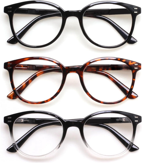 3 Pack Reading Glasses, Spring Hinge Stylish Readers Black/Tortoise for Men and Women (3 Mix, 2.0) Medium