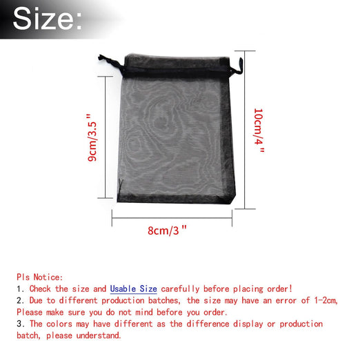 50Pcs Black Organza Bags 3x4 inch - Small Jewelry Drawstring Mesh Gift Bags for Wedding Party Favors