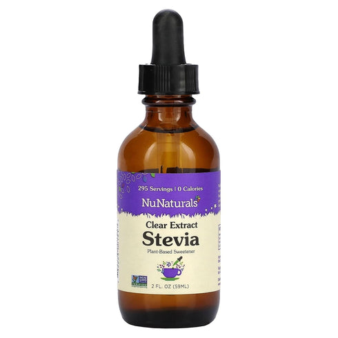 NuNaturals Clear Extract Stevia, Plant-Based Sweetener, Unflavored, 2oz Glass Bottle