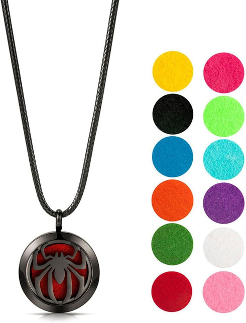 Wild Essentials Black Chrome Spider Essential Oil Diffuser Necklace, Stainless Steel Aromatherapy Locket, Black