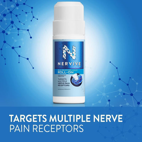 Nervive Nerve Care, Max Strength Pain Relieving Roll On Liquid with Lidocaine and Menthol for Toes, Feet, Hands, 2.5oz