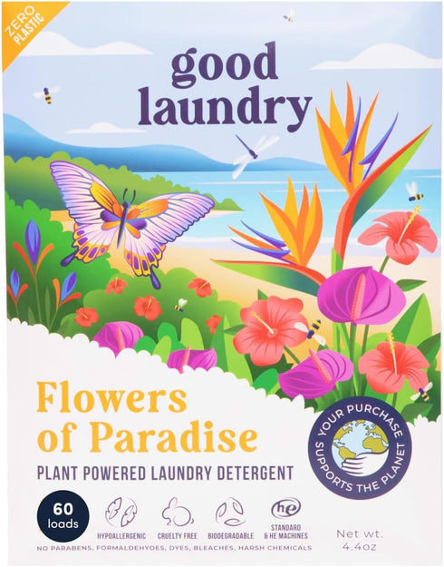 Detergent Sheets - Flowers of Paradise Scented, 60 Loads, Eco-Friendly, Hypoallergenic