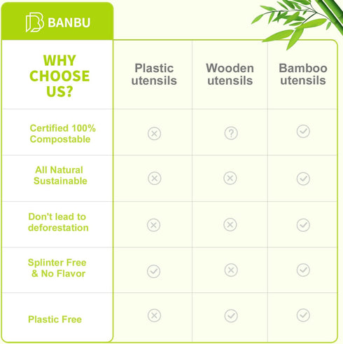 Bamboo Utensils Disposable - 100PK Bamboo Soup Spoons, 6.7" Compostable Spoons for Eating, 100% Biodegradable