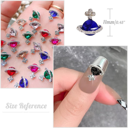 Planet Nail Charms, 54 Pcs 3D Nail Rhinestones, Shiny Silver Saturn Shape, Nail Art Decoration Supplies for Acrylic