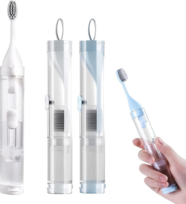 2Pcs Toothbrushes Kit - Fold Travel Size with Built-in Toothpaste Container, Soft Bristles for Travel, Camping, School,