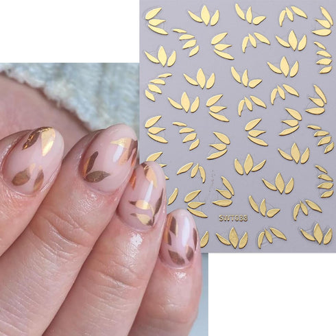 8 Sheets 3D Bronzing Flower Leaf Nail Stickers - Self-Adhesive Gold Silver Rose Gold Floral Leaves for Women