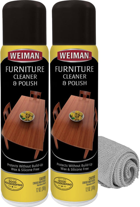 Weiman Wood Furniture Cleaner & Polish, Cleans, Shines & Protects Finished Wood Surfaces - 2 PACK with MicroFiber Towel