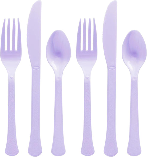 Reusable Lavender Plastic Cutlery Assortment - Pack of 80 (Forks, Knives, Spoons)