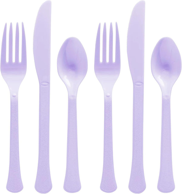 Reusable Lavender Plastic Cutlery Assortment - Pack of 80 (Forks, Knives, Spoons)