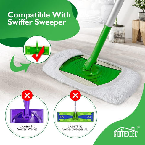 HOMEXCEL Reusable Microfiber Mop Pads for Swiffer Sweeper, Wet & Dry Use, Pack of 4, White