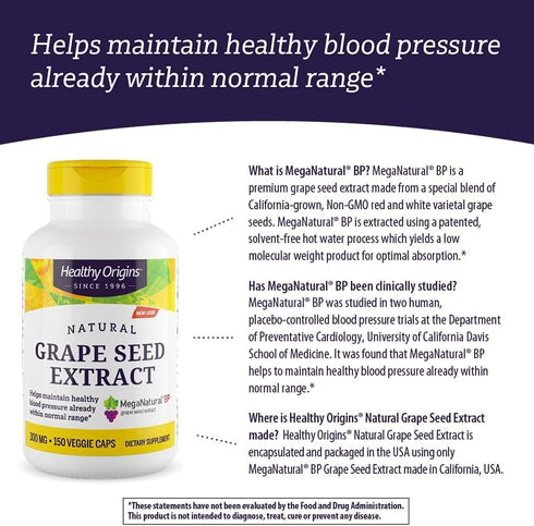 Healthy Origins MegaNatural BP-Grape Seed Extract, 300 mg - Blood Flow Support, 150 Veggie Capsules