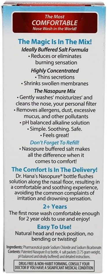 Nasopure Nasal Wash Sampler Kit, Comfortable Sinus Wash Kit, 8 Oz Bottle & 4 Salt Packets