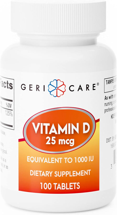 GeriCare Vitamin D 25mcg Tablets | 100 Count | Dietary Supplement