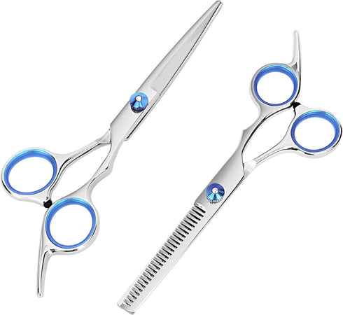 Hair Cutting Scissors and Thinning Shears - 6.5in Professional Stainless Steel Barber Scissors for Men, Women, Kids