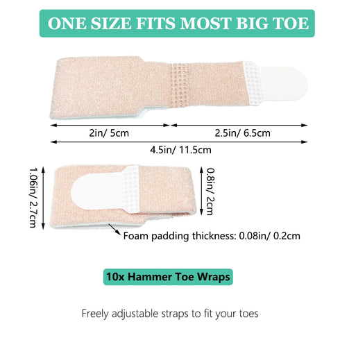 Big Toe Hammer Toe Wraps (10 Pack), Soft Padded Corrector for Pain Relief, Toe Bandages Protectors for Crooked, Curled,