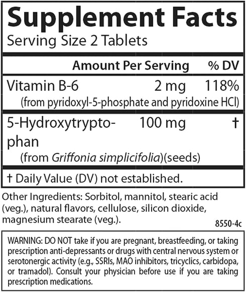 Carlson Healthy Mood 5-HTP Elite, 100 mg with Vitamin B6, Mood Support Supplement, 60 Tablets