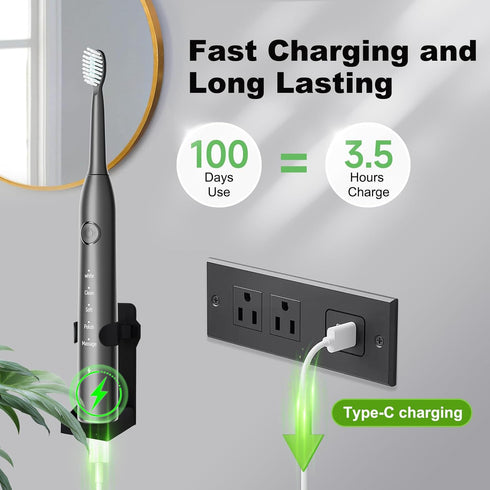 MAXWISDOM 8 100 5 Rechargeable Electric Toothbrush, Brush Heads, with Day Battery Life, Cleaning Modes, Fast Type-C
