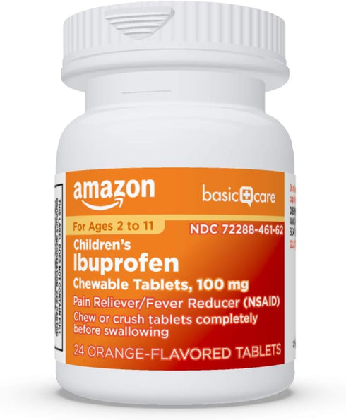 Amazon Basic Care Children's Ibuprofen Chewable Tablets, 100 mg, Pain Reliever, 24 Count