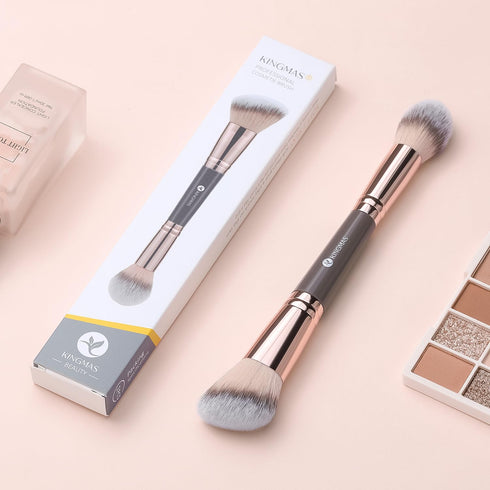 KINGMAS Foundation Makeup Brush, Double-ended Angled/Round Top Contour Brush for Liquid Powder, Concealer Cream Blush