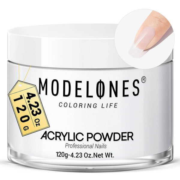 Modelones Clear Acrylic Powder, 4.23oz Large Capacity Professional Nail Powder for 3D French Nail Manicure