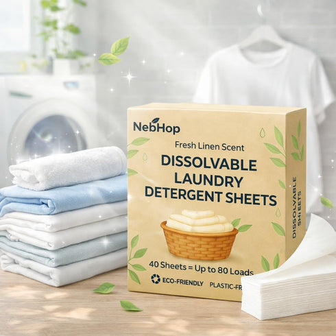 NebHop 40 (80 Eco Friendly Laundry Detergent Sheets Biodegradable Detergent Strips, Fresh Linen Scent, Hypoallergenic