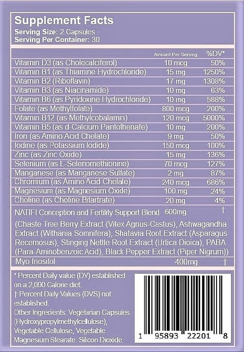 Natifi -60 Conception Fertility Prenatal Vitamins Regulate Cycles, Balance Hormones, Aid Ovulation. Conception