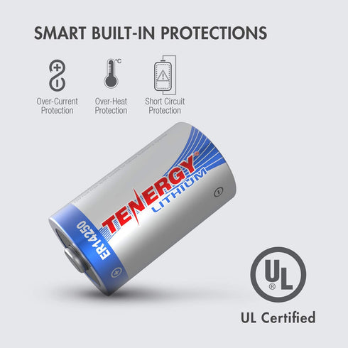 Tenergy 3.6V 1200mAh ER14250 High Capacity Lithium Battery (4 Pack) for Alarm Systems, Window Sensors, and Meters
