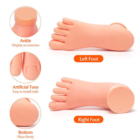 krofaue Practice Fake Foot Model, 1 Pair Flexible Soft Silicone Prosthetic Tool for Nail Tips Art Training