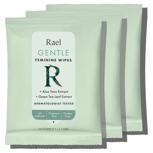 Rael Feminine Wipes, Flushable pH Balanced Wipes, Travel Size, 10 Count, Pack of 3