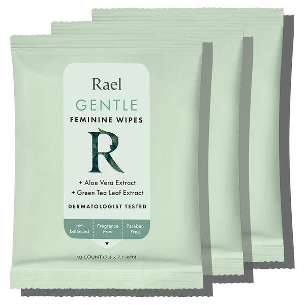 Rael Feminine Wipes, Flushable pH Balanced Wipes, Travel Size, 10 Count, Pack of 3