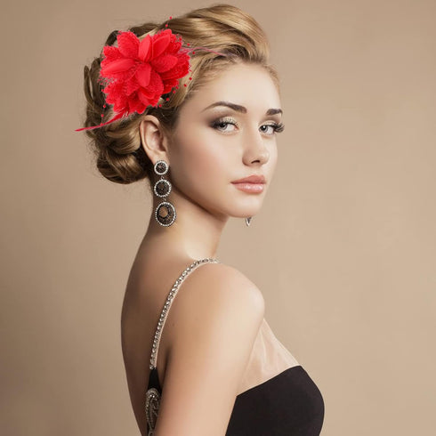 Sibba Red Flower Hair Clips, Rose Hairpin Barrettes for Women Girls, Floral Accessories for Travel Wedding