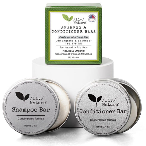 Shampoo Bar and Conditioner with Travel Tins, Lemongrass, Lavender, Tea Tree Oil, 2-pk for Oily Hair