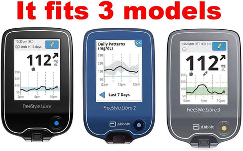 Fitted Leather Case with Screen Protector for Freestyle Libre, Libre 2, 14 Day, HD - Includes Carabiner & Lanyard