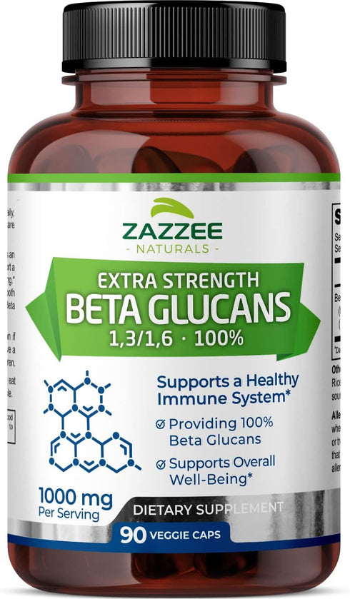 Zazzee Extra Strength 1,3/1,6 Beta Glucans, 1000 mg, 90 Vegan Capsules, 100% Concentrated, Supports Immune System