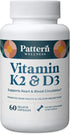 Pattern Wellness Vitamin K2 & D3 Supplement with Calcium - Pure Synergistic Complex for Whole Body Health, Bone &