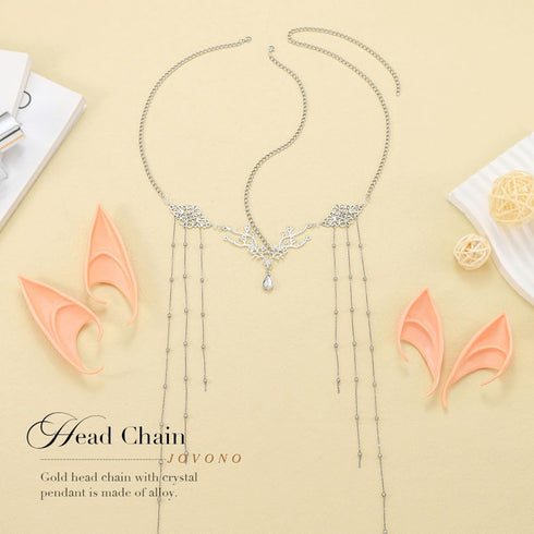 Jovono Boho Head Chain with Fairy Elf Ears, Silver Hair Chain Accessories for Women