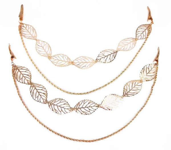 yueton 2pcs Fashion Ladies Hollow Out Leaves Gold Chain Alligator Clips, Hair Clips for Bride