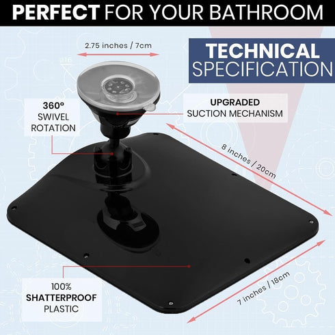 MIRRORVANA Fogless Shower Mirror for Shaving, 8" x 7", with Upgraded Suction & Dual Anti Fog Design, Shatterproof