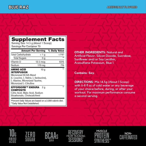 BSN Amino X Muscle Recovery & Endurance Powder, 10 Grams of Amino Acids, Blue Raz, 70 Servings