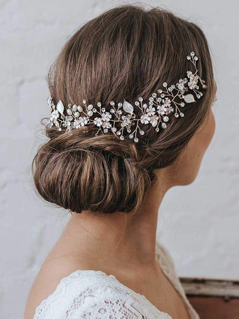 Unsutuo Flower Bride Wedding Headbands - Silver Crystal Bridal Hair Vine for Women & Girls