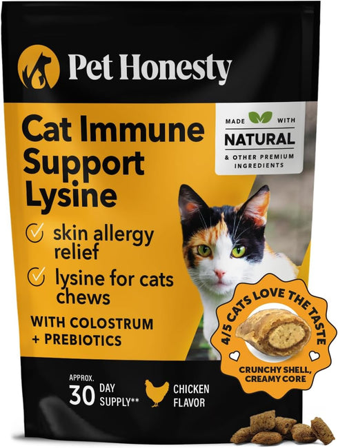 Pet Honesty Cat Immune Support Lysine - 30 Day Supply for Cat Allergy Relief with Omega 3s & Antioxidants