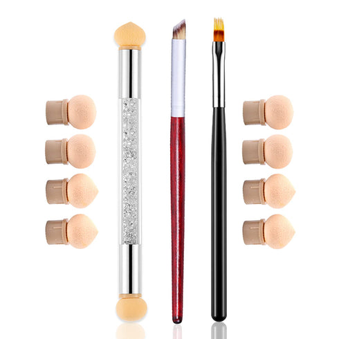 WOKOTO 3 Pcs Nail Ombre Brushes Set with 8 Additional Nail Sponges for Acrylic Application Gradient Gel
