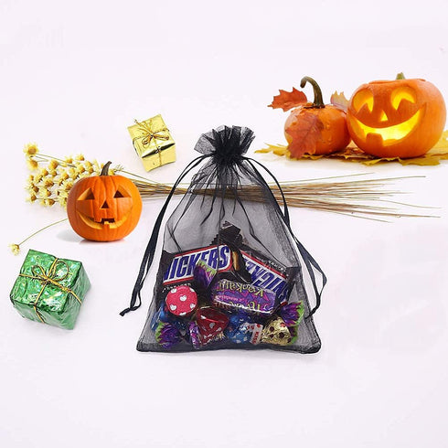 100Pcs Black Organza Bags, 4x6 Inch Sheer Drawstring Halloween Party Gift Bags for Jewelry Candy Pouches