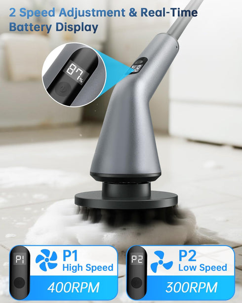 IPX7 2-Speed, 7 VICNOVA Electric Spin Scrubber, Waterproof Extendable Long Handle Cordless Cleaning Brush
