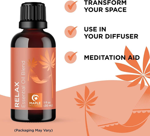 Set Maple Holistics Essential Oils - Relax Breathe and Defend Purifying and Relaxing Essential Oils for Diffusers