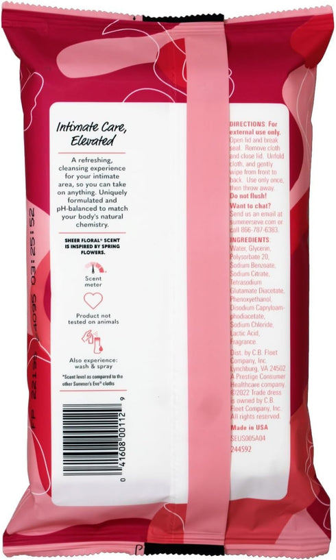 Summer's |32 Count Pack 4 Eve Cleansing Cloths | Sheer Floral | of | pH-Balanced, Dermatologist & Gynecologist Tested