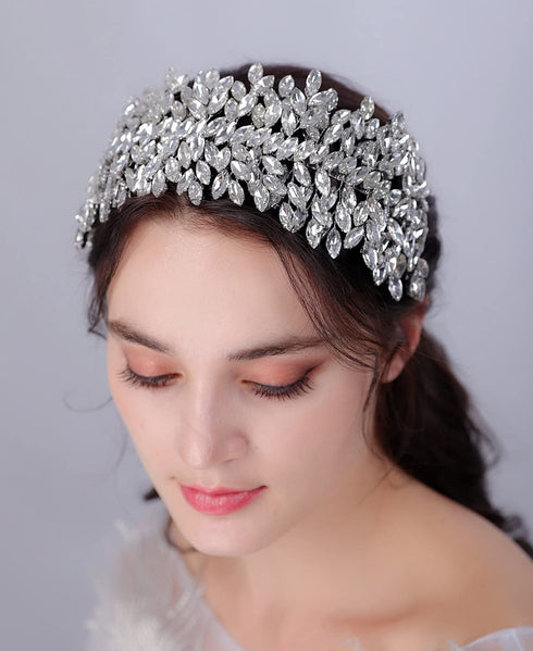 Sither Bridal Crystal Headband, Large Silver Hair Band Headpiece for Wedding Party, Hair Accessories for Bride